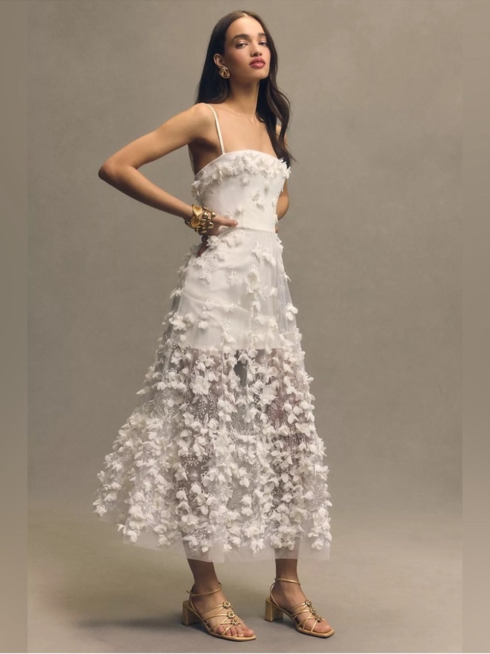 Helsi
Audrey Square-Neck Floral Appliqué Sheer Midi Dress Anthropologie BHLDN - Picture 3 of 13